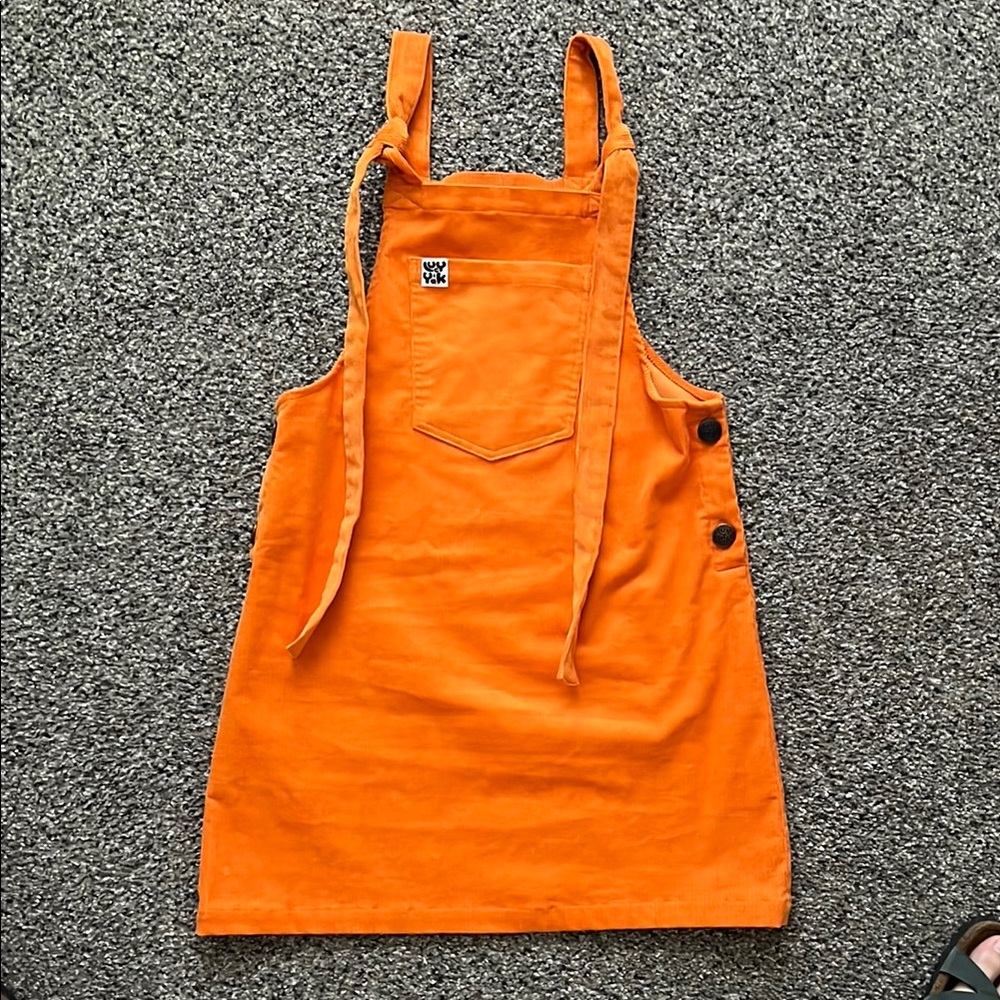 Orange overall mini dress